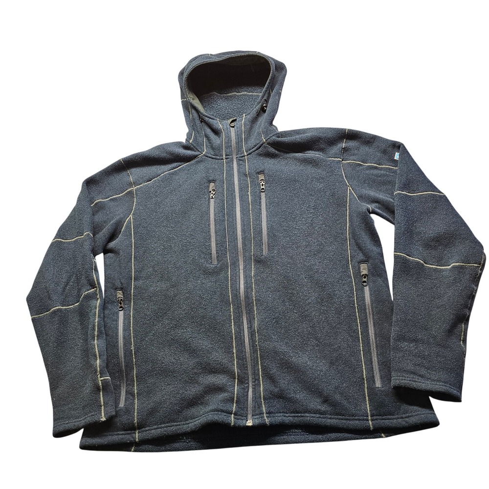 Kuhl Interceptr Full Zip Hooded Fleece Jacket Mens Large Navy Blue Hiking Jacket